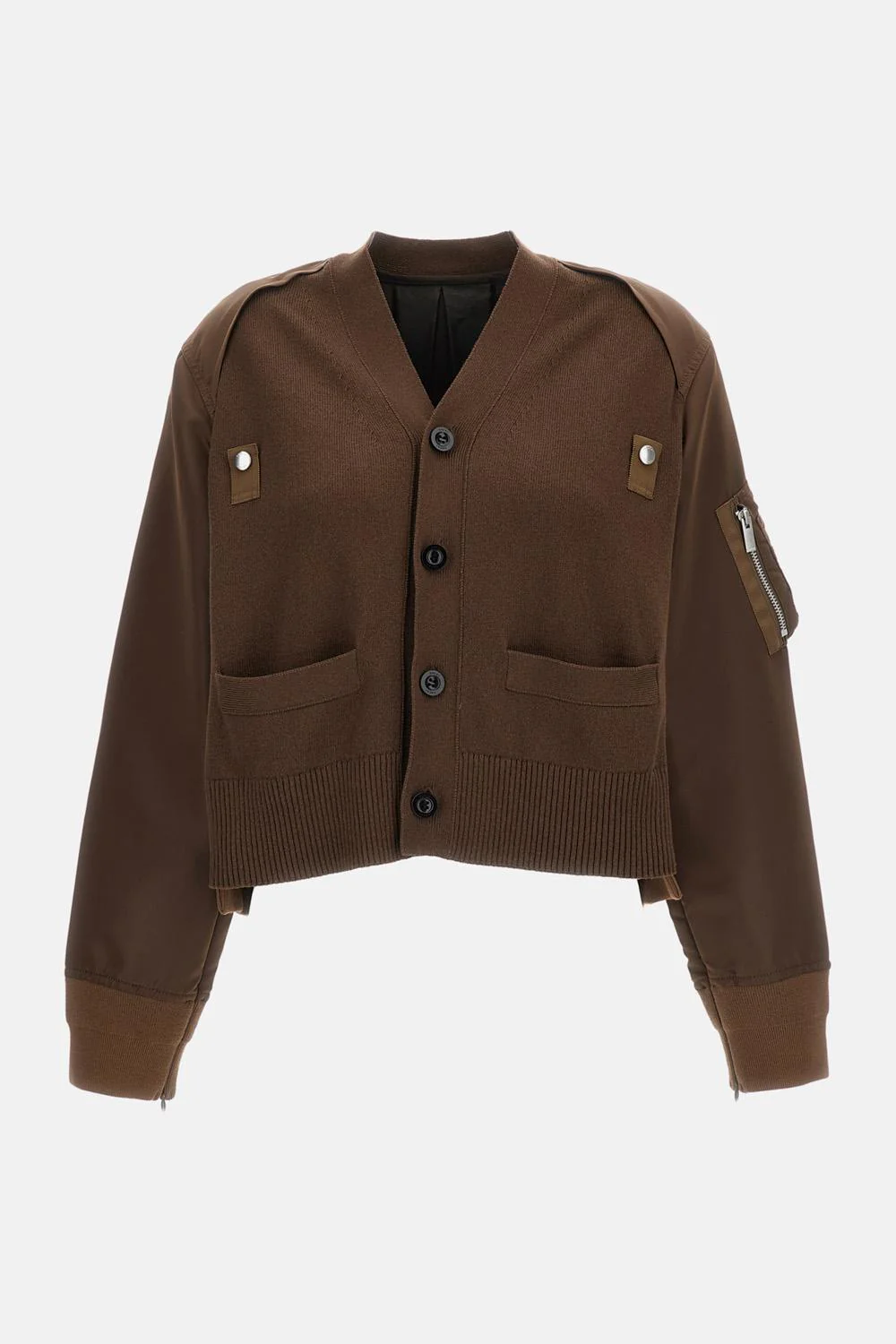 CARDIGAN  IN MAGLIA E NYLON TWILL