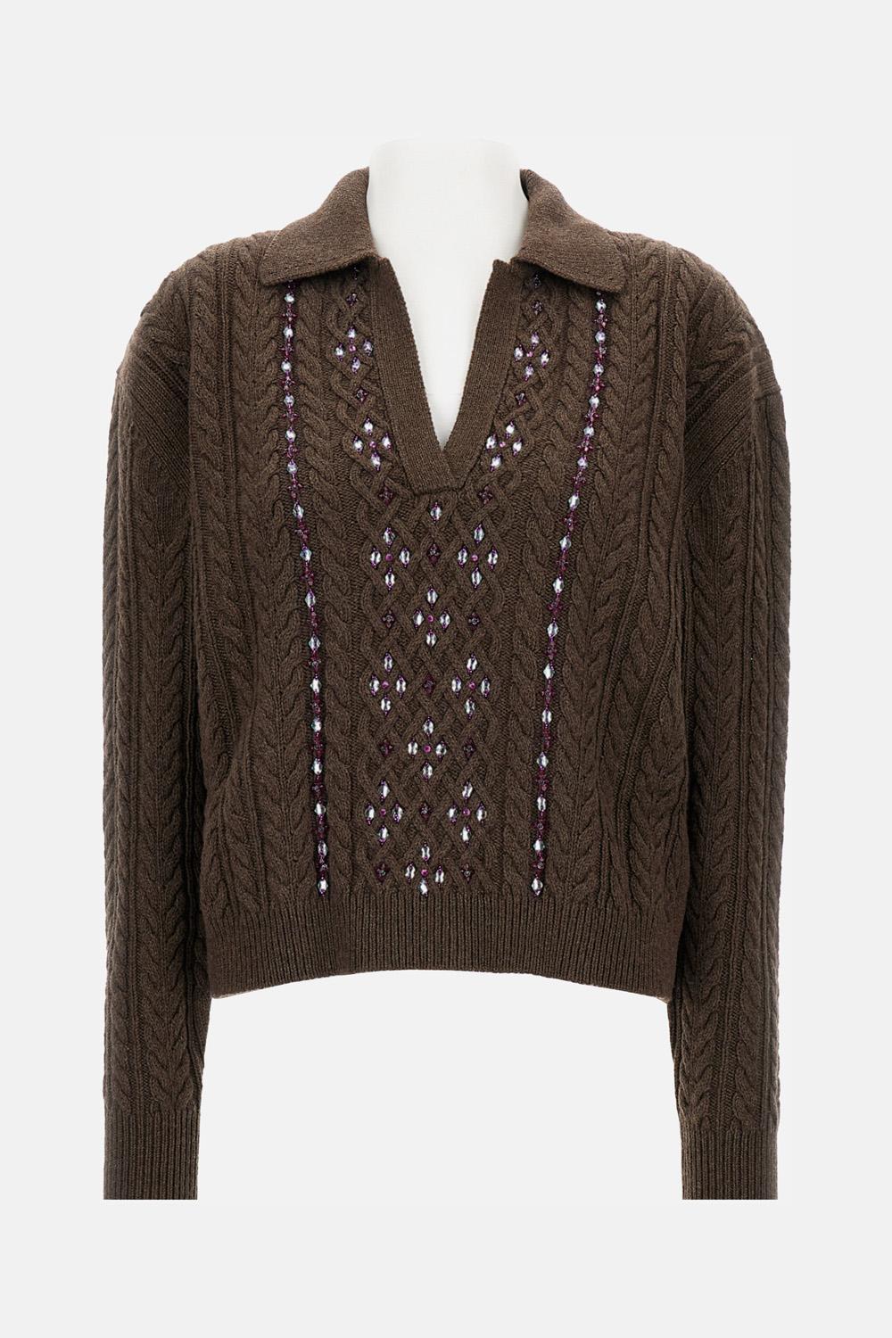 MAGLIA A TRECCE RICAMATA