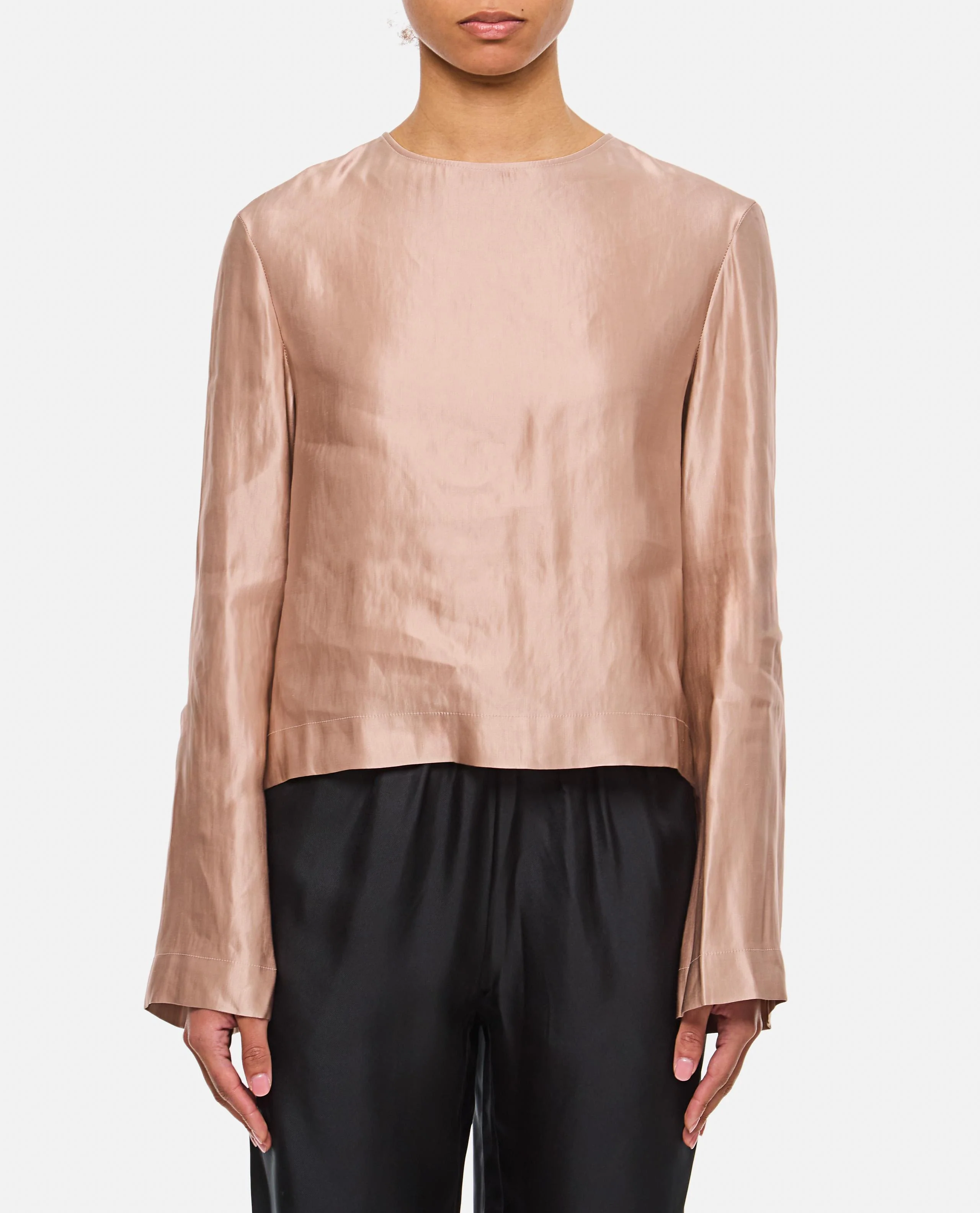 BLUSA GIROCOLLO IN SETA E LINO