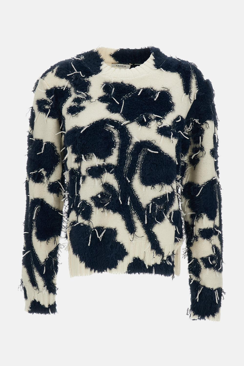 MAGLIONE IN MAGLIA OPERATA A MOTIVO FLOREALE