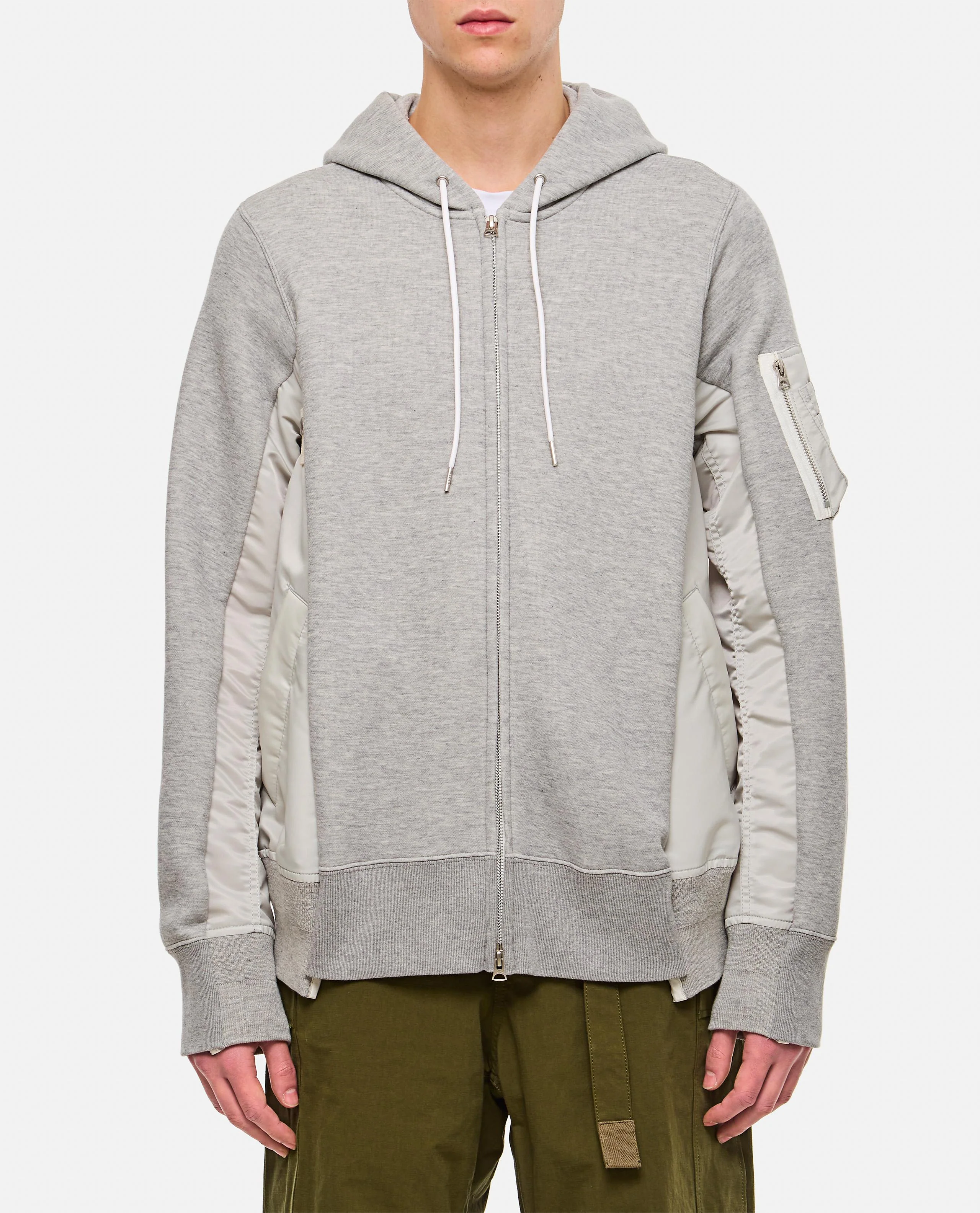 FELPA CON CAPPUCCIO IN TWILL E NYLON