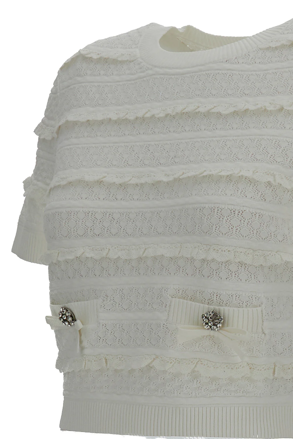 T-SHIRT BIANCA IN MAGLIA POINTELLE - Image 3