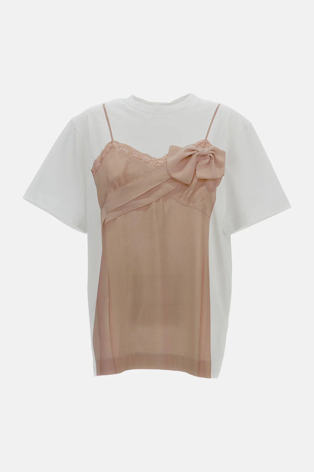 T-SHIRT CON STAMPA BOW SASH SLIP DRESS TROMPE L'OEIL